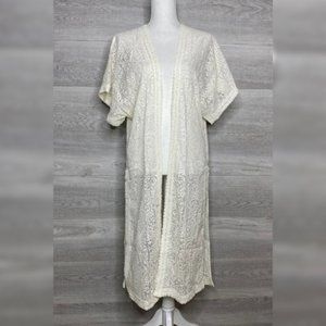 NWT Light Cream Long Lace Kimono by Line & Dot XS